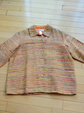 Coldwater Creek Yellow Multi Woven Silk Cotton Jacket Size 1X